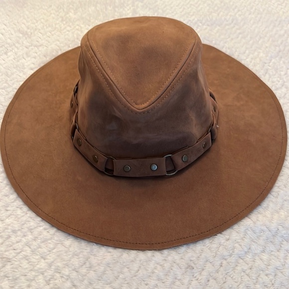 Scala Vegan Leather Rancher Hat with Studs & Rings One Size  Handmade - Picture 1 of 6